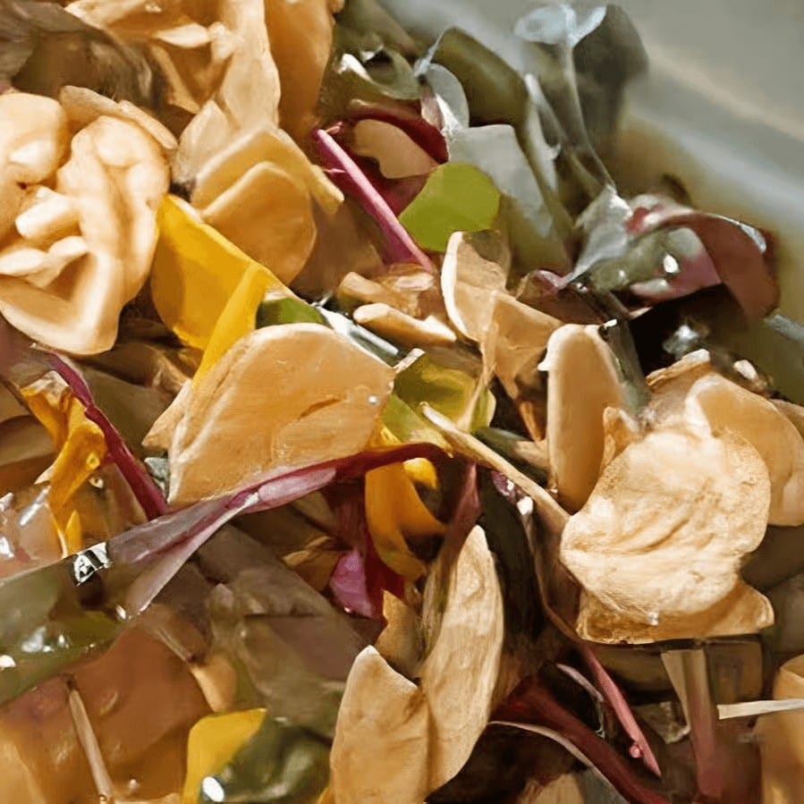 Seared Tuna Carpaccio with Garlic Chips.
