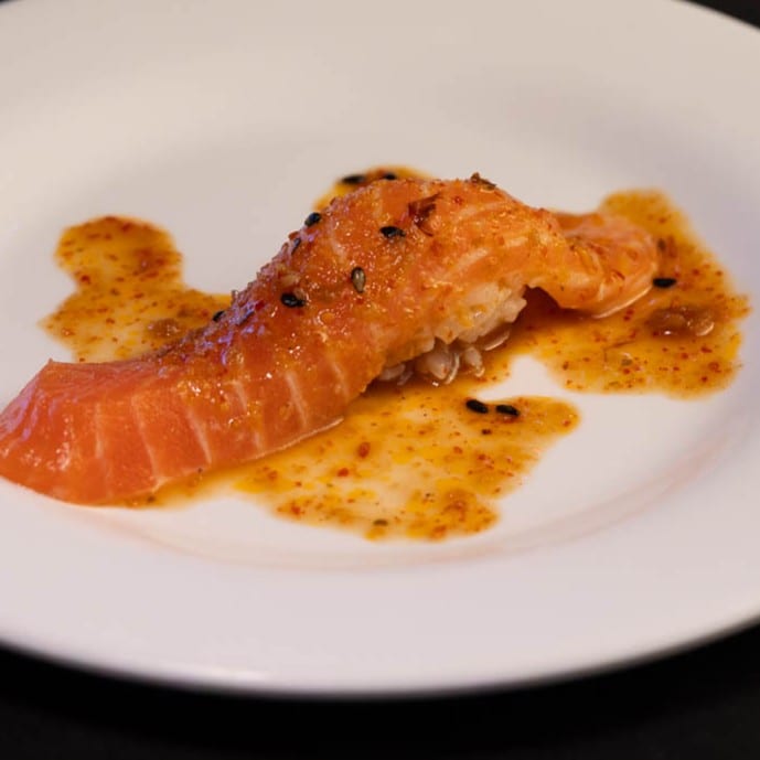 Garlic Salmon Sushi.