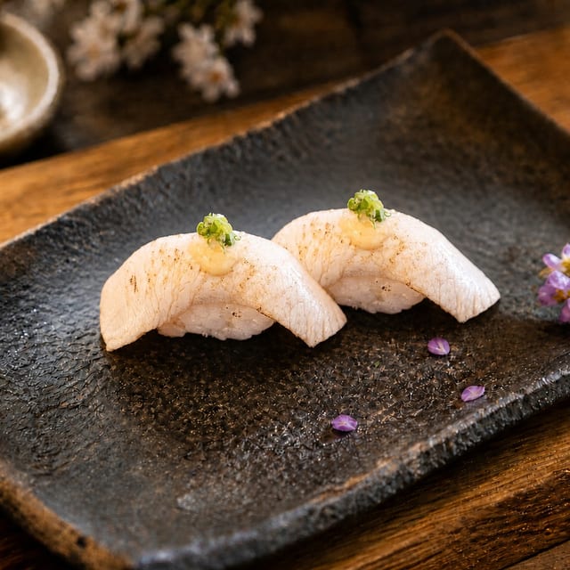 Seared Yellowtail Sushi (2pcs).