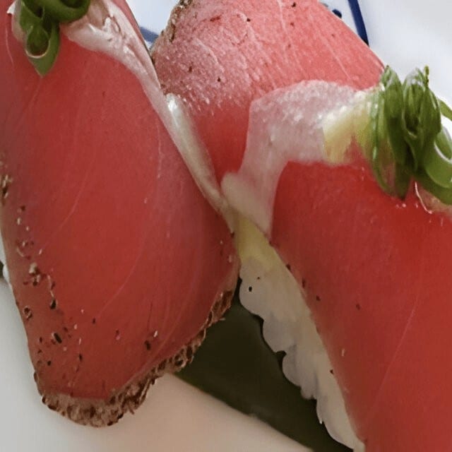 Spicy Seared Pepper Tuna Sushi.