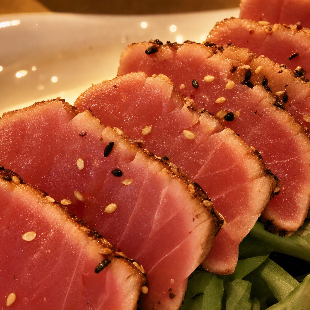 Spicy Seared Pepper Tuna Sashimi.