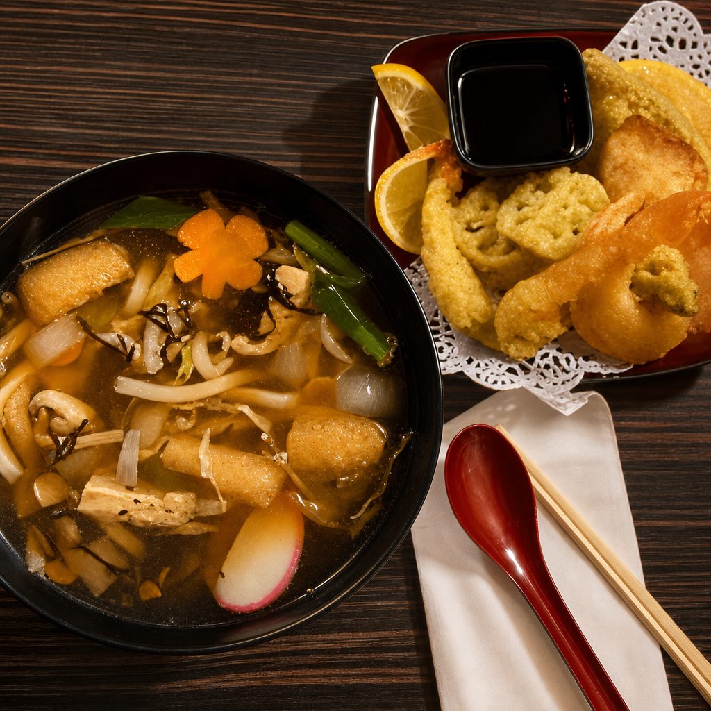 Udon with Shrimp Tempura.