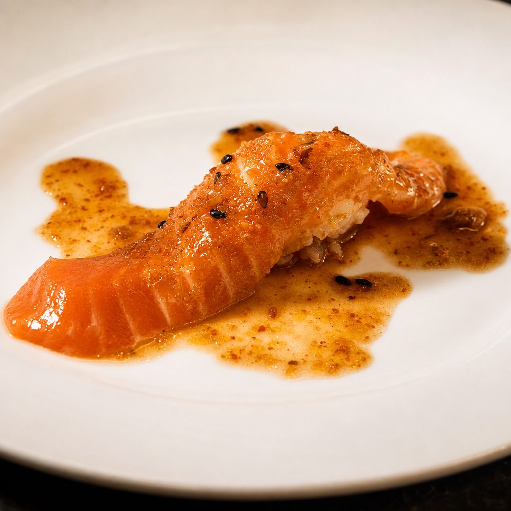 Garlic Salmon Sushi.
