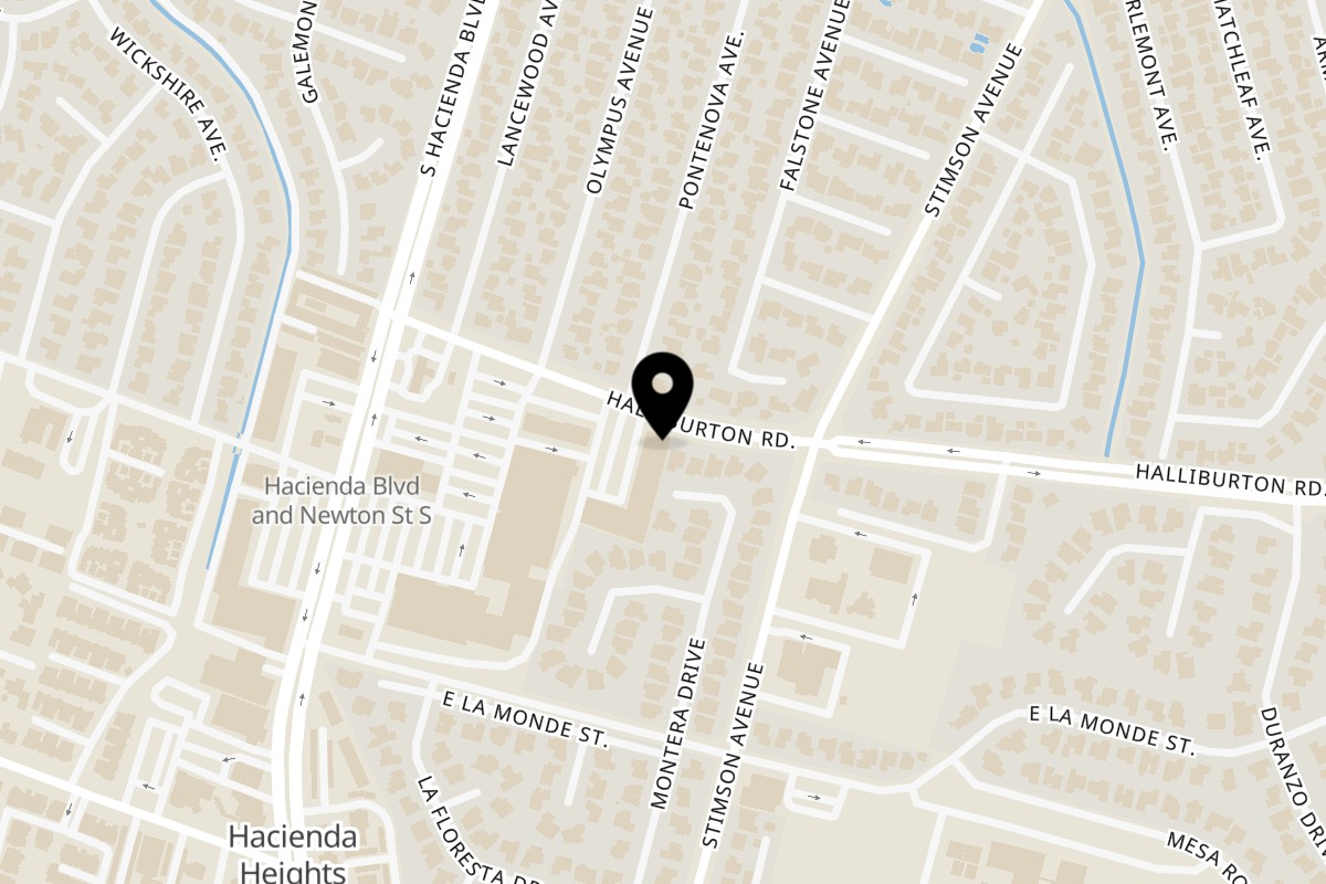 Map showing the location of Sushiya - Prime All You Can Eat on 15944 Halliburton Rd in Hacienda Heights